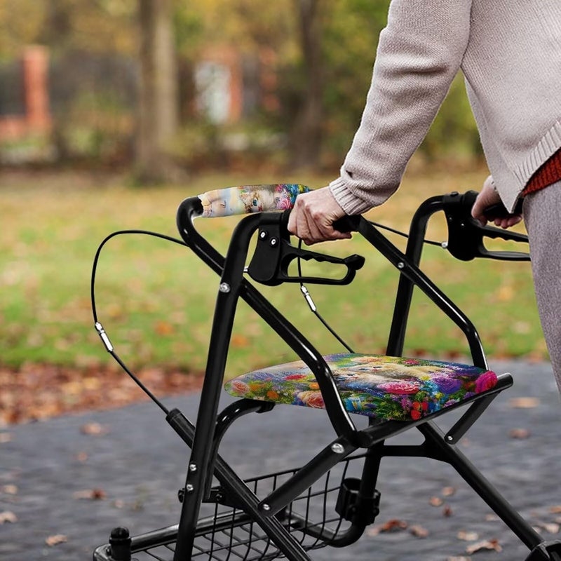 LedBack Walker Seat Cover Cute Cats Floral Rollator Seat & Backrest Cover Walker Dust Cover Stylish Walker Decorations - Image 5